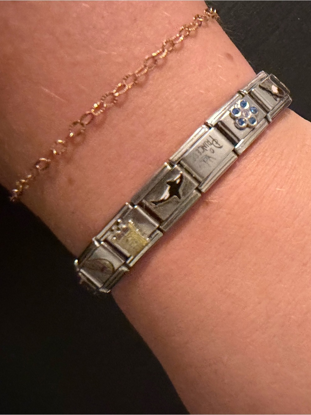 Silver-Tone Italian Link Charm Bracelet with Multicolor Accents - Picture 4 of 9